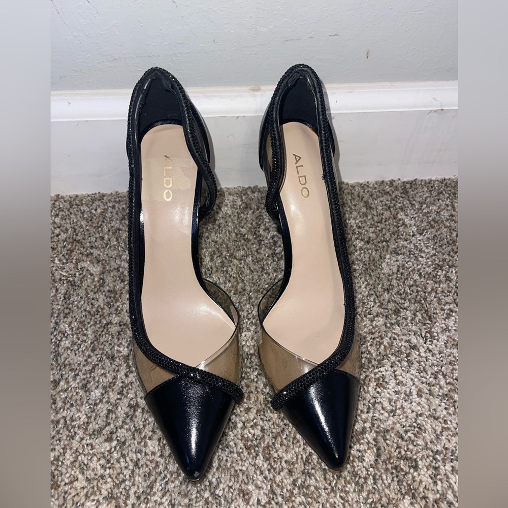 Aldo Black Pointed D'Orsay Pumps with Clear Panels